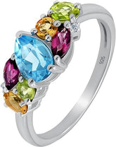 Seven Stone Sterling Silver 2.25 Cts Multi Gemstone Ring for Women, Birthstone Silver Jewelry Ring for Mom Sister Wife Daughter